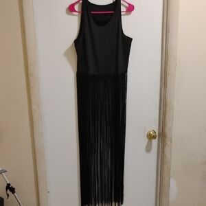 Black Sleeveless Fringe Tunic Maxi Top